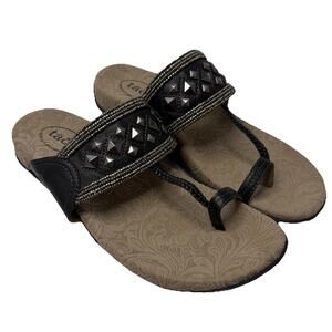 TAOS Sandals Women's 10 Pewter Genie BOHO Studded Beaded Metallic Comfort Luxury